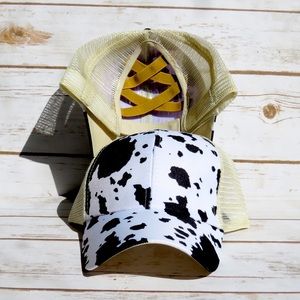 Cow print ponytail hat Black/White Farm Rodeo